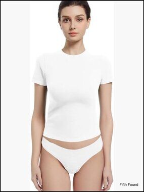 Slim Fit Crewneck Short Sleeve T-Shirt for Women, Y2K Style, Stretch Cotton